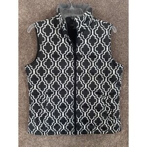 Lands' End Down Puffer Vest‎ Womens Small Black White Full Zip Moroccan